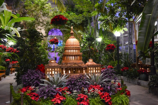 Model of the US Capitol Building surrounded by flowers