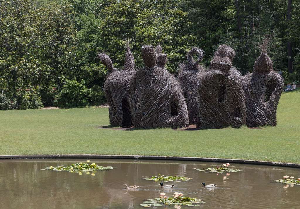 Art installation, stick figures, at Sarah P. Duke Gardens in Durham, N.C.