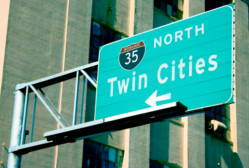 Highway sign showing Minneapolis/St. Paul exit