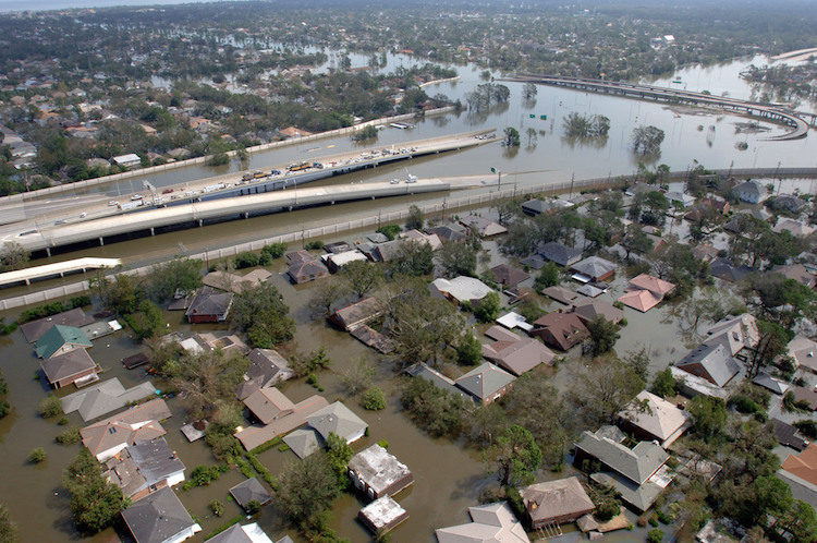 Flooded New Orleans' Streets and Houses