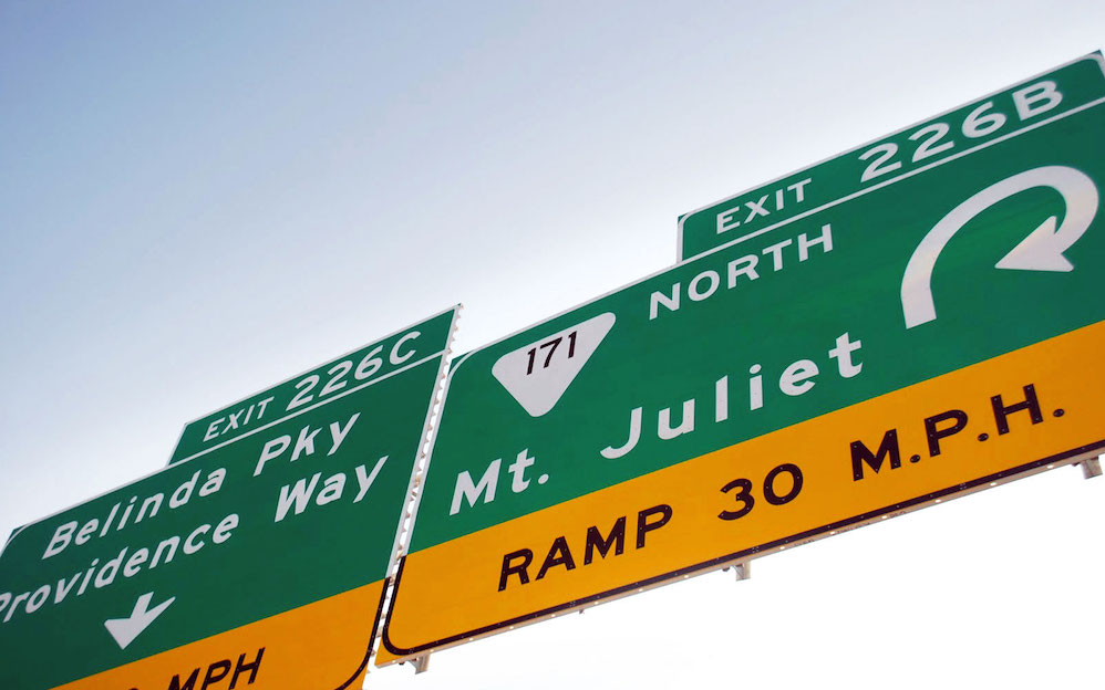 Highway sign for Mt. Juliet