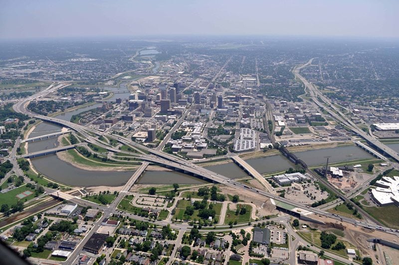Dayton, Ohio city from above