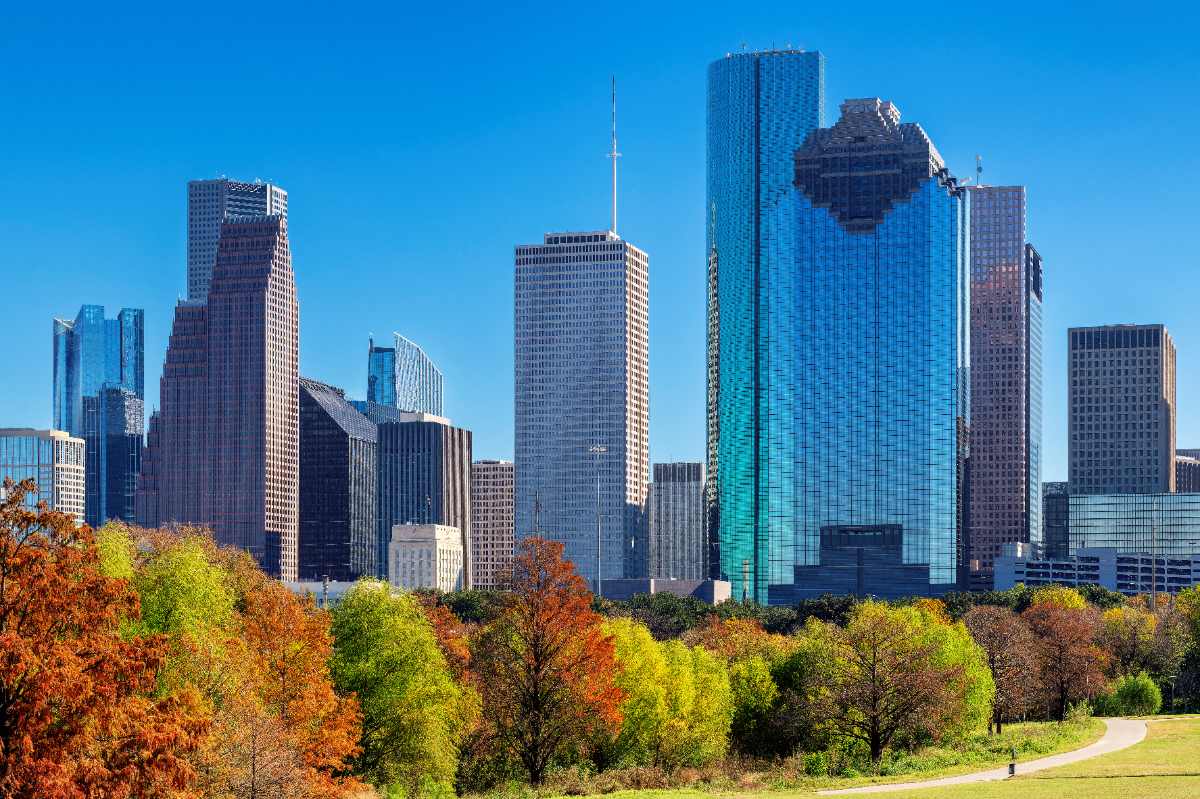 Houston downtown at sunny autumn day, in Houston, Texas, USA