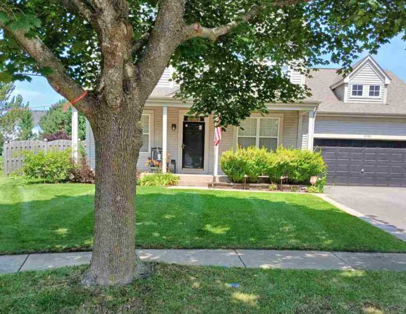 A well-maintained suburban neighborhood with trees, manicured lawns, and houses on a sunny day.