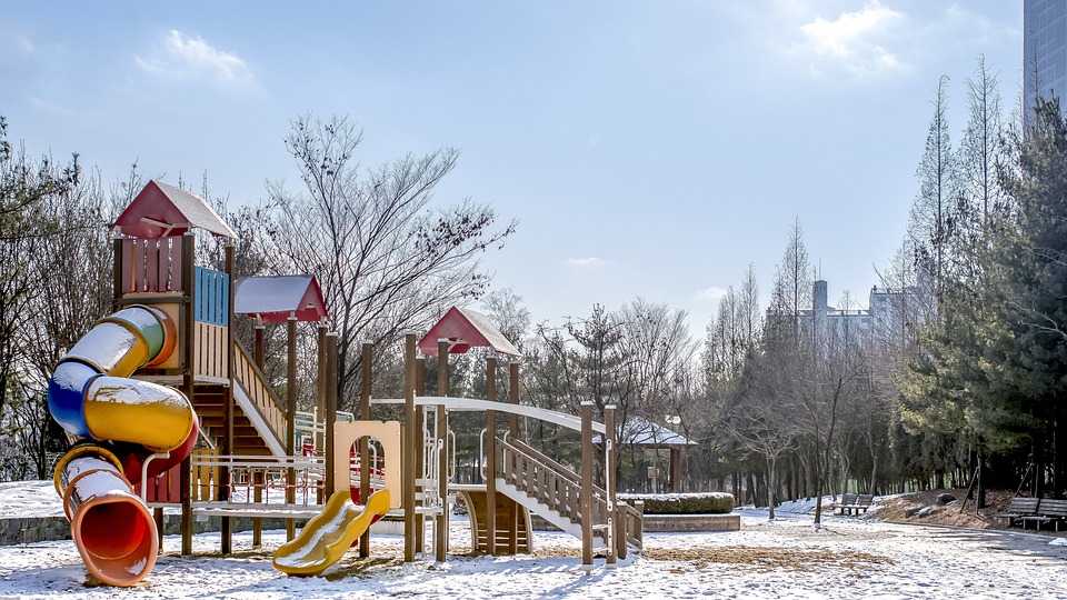 Playground Apartments Snow Winter Sky