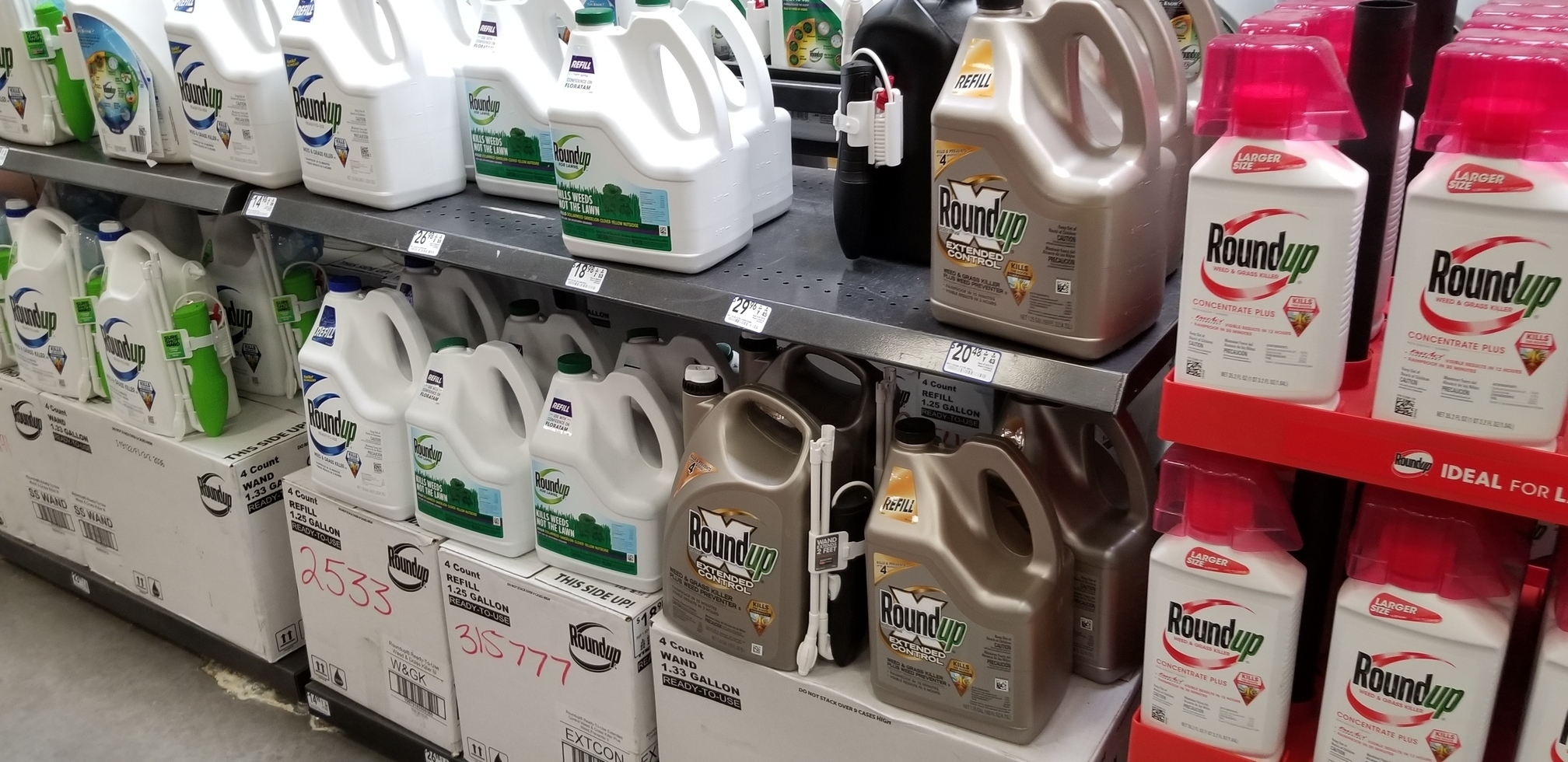 Roundup on store shelves. Photo credit: Daniel Ray, LawnStarter.com