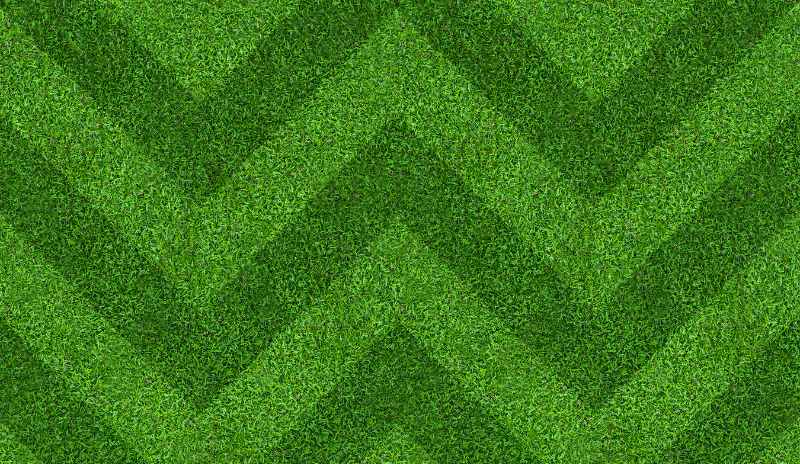 Lawn with bold zigzag mowing pattern in alternating green shades.