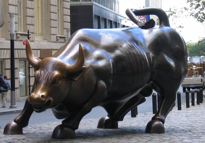 Charging Bull statue, Wall Street, New York.