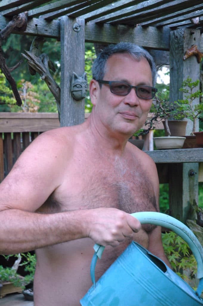 Mark Storey of Seattle, the founder of World Naked Gardening Day. 
