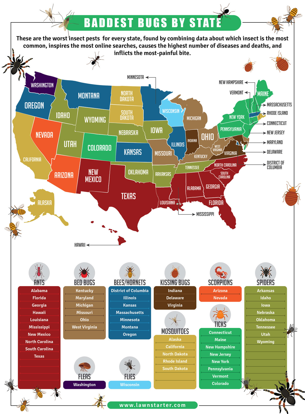 states with the least bugs
