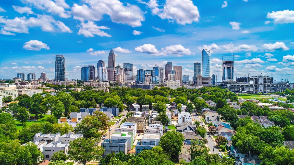 charlotte city skyline with landscape trees