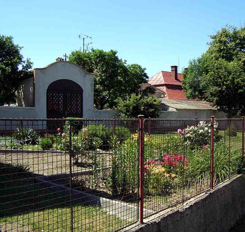Wire fence in front of flower garden