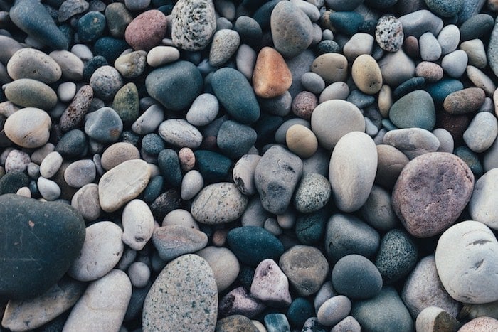 Close up of river rock pebbles