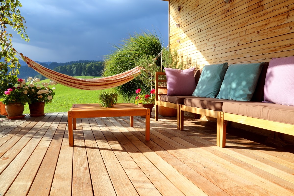 landscaping timbers used for decking and patio wall