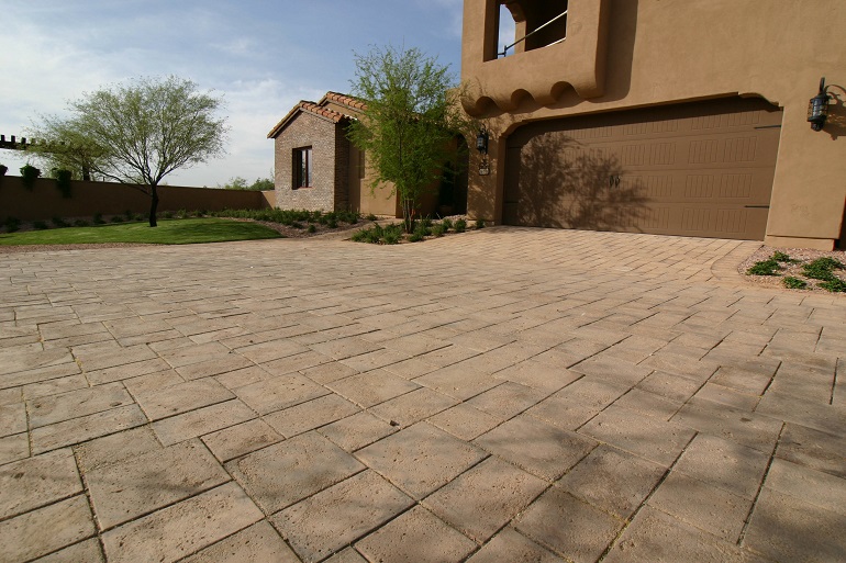 Driveway made of brown pavers