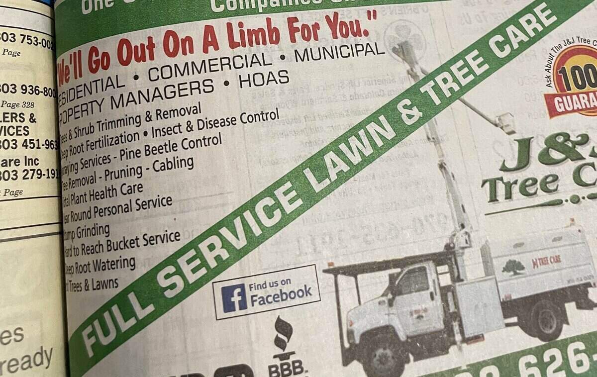 lawn care tree care ad from Denver suburb yellow pages