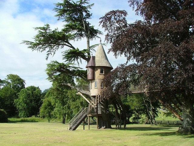 A treehouse castle in the distance