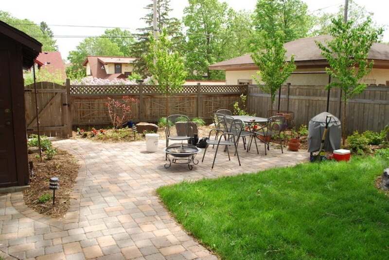 Paver patio with small outdoor seating area