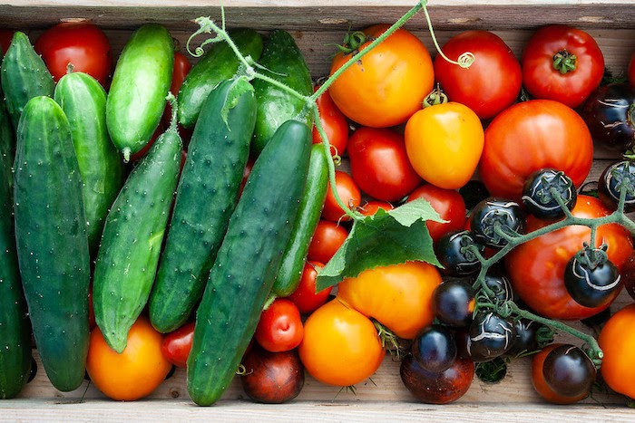 Garden vegetables in a wooden box