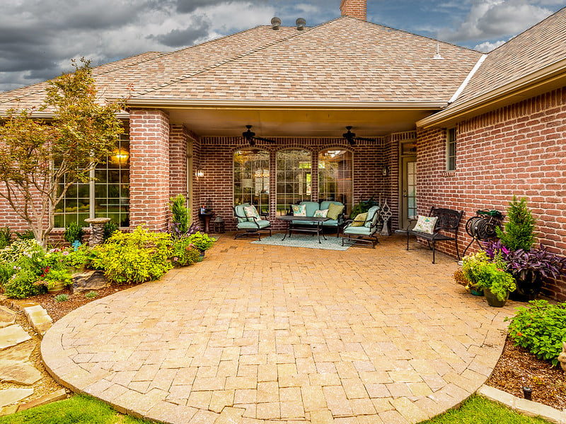 Brick patio with landscaping