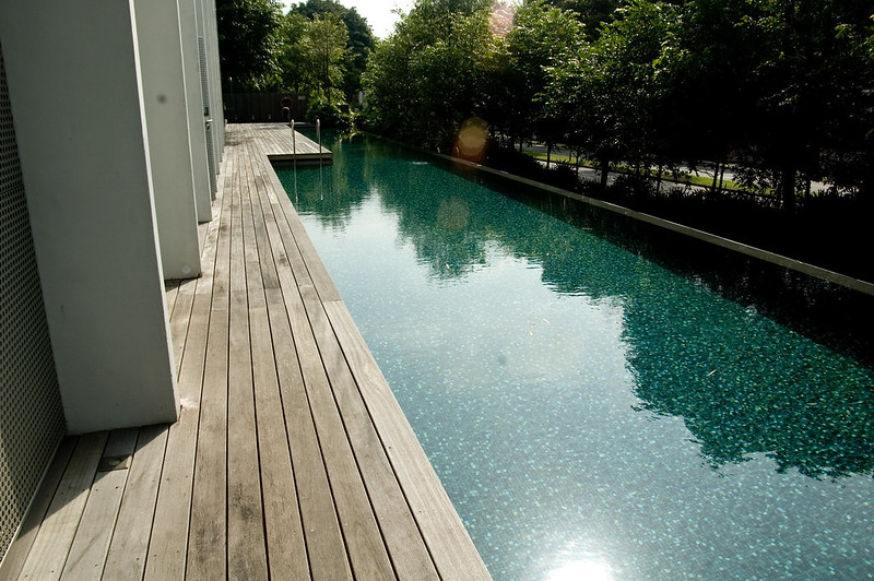 Lap pool with a deck and ladder