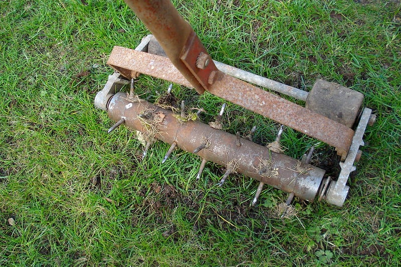 Old, rusty lawn aeration tool