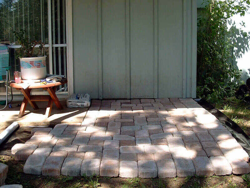 Paver patio being constructed