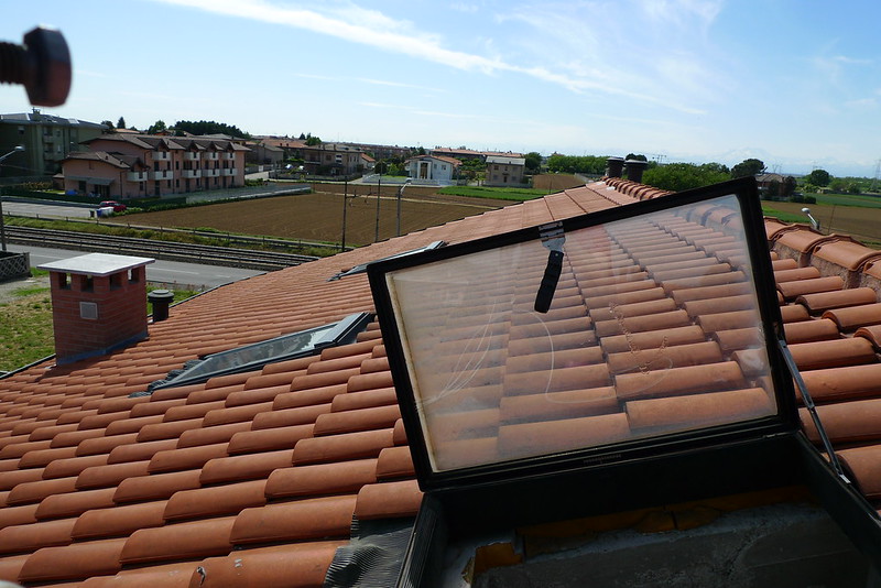 aerial view of an opened skylight window