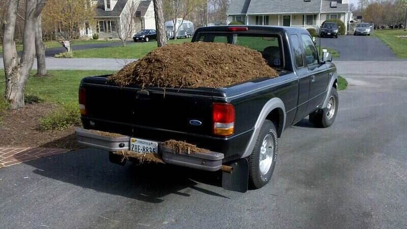 Truck bed full of mulch