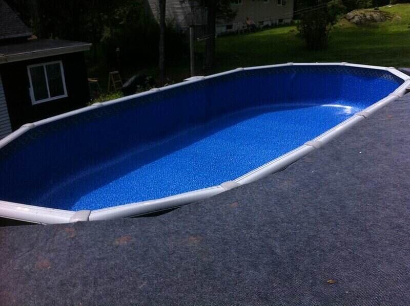 fiberglass pool in a backyard