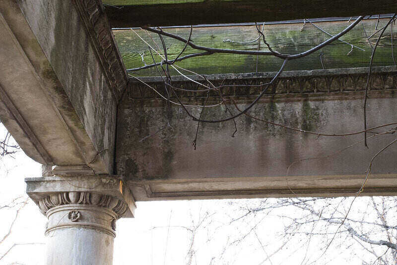 Concrete pillars and beams with mold on them