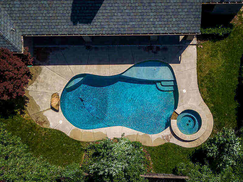 over-head shot of a backyard pool