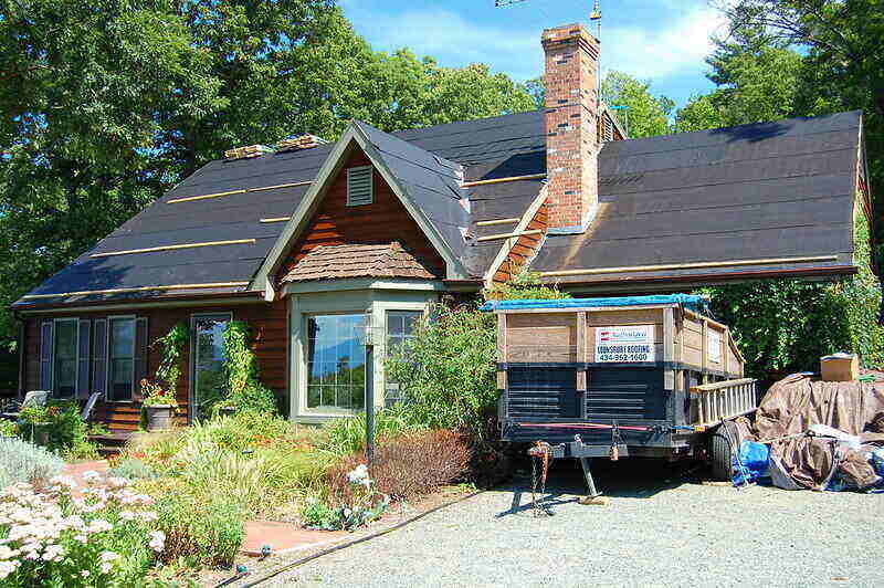 Partially finished roof with a steep slope