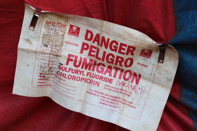 Danger sign about pest control fumigation