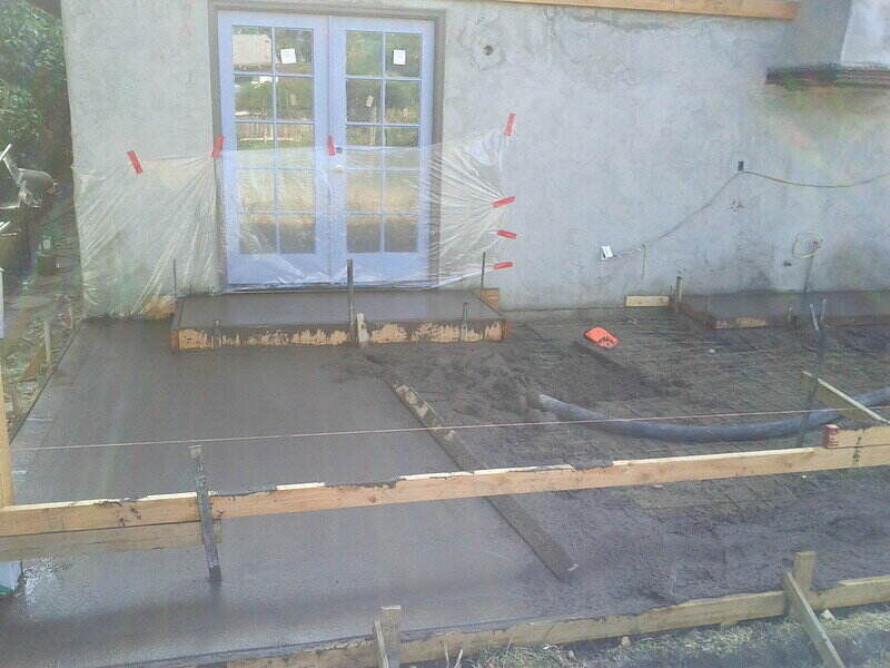 Concrete pad pour started for a patio