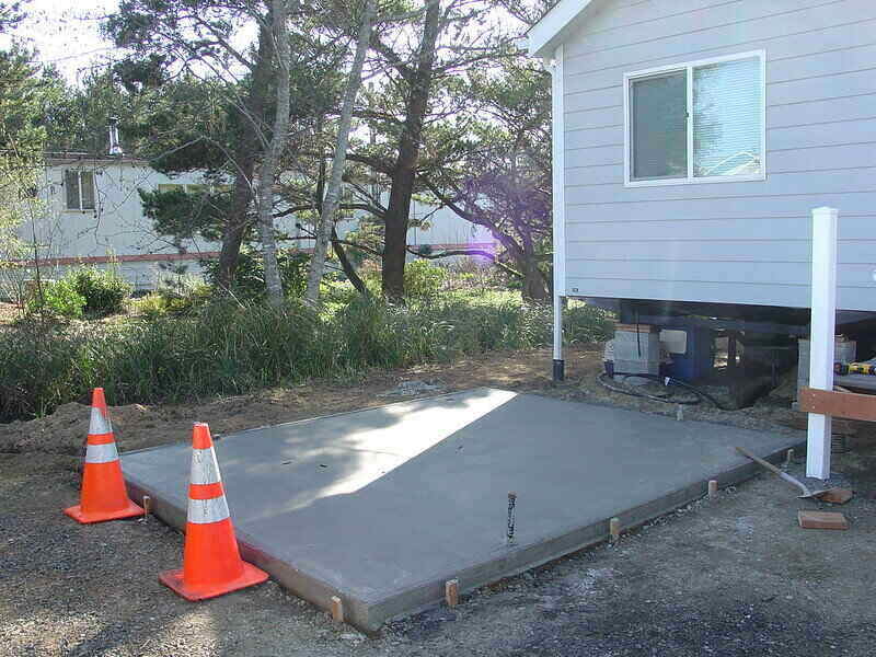 Freshly poured and finished concrete slab