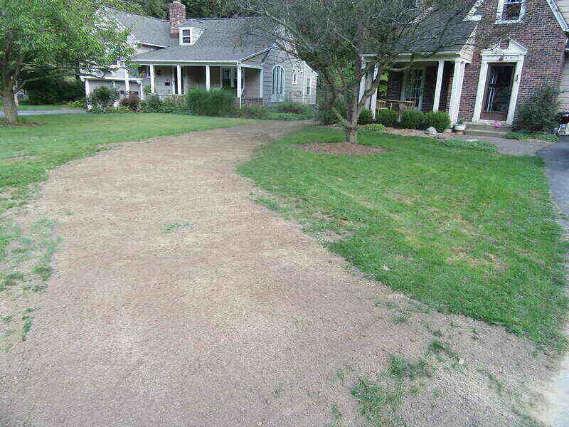 patch of dirt that was recently seeded for grass