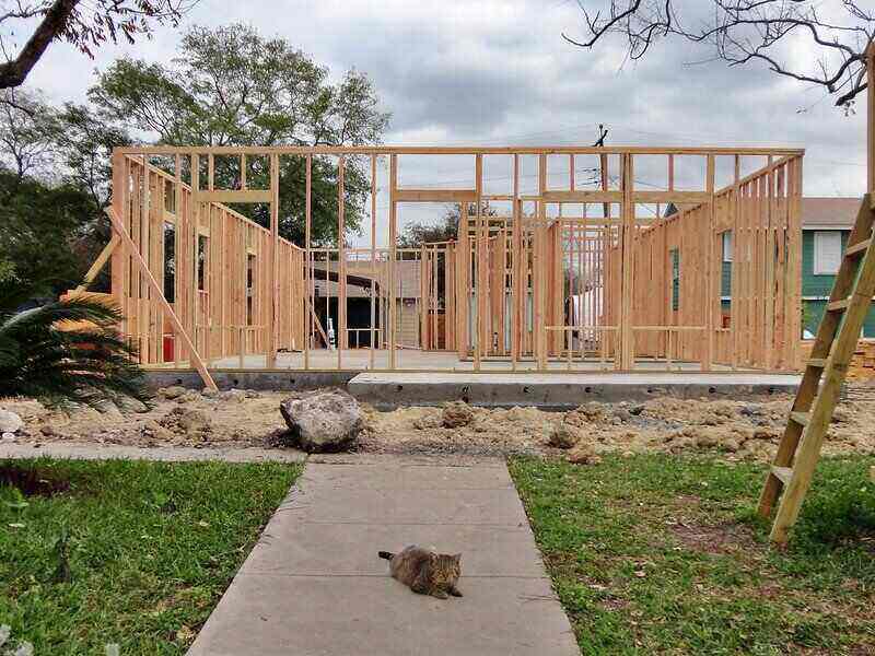 New building construction with framing nearly finished