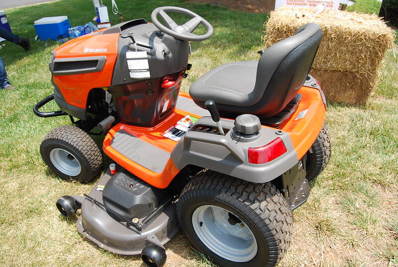 Orange lawn tractor