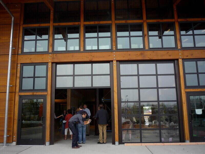 Glass-paneled roll-up garage door