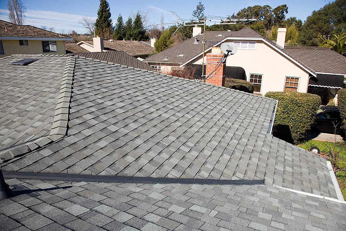 aerial shot of asphalt shingled roof