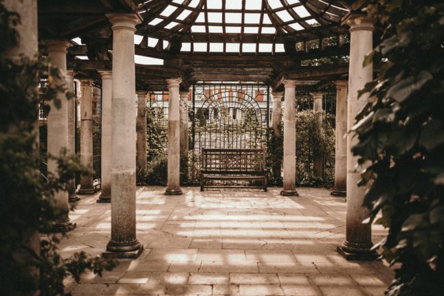 beautiful stone and wooden gazebo