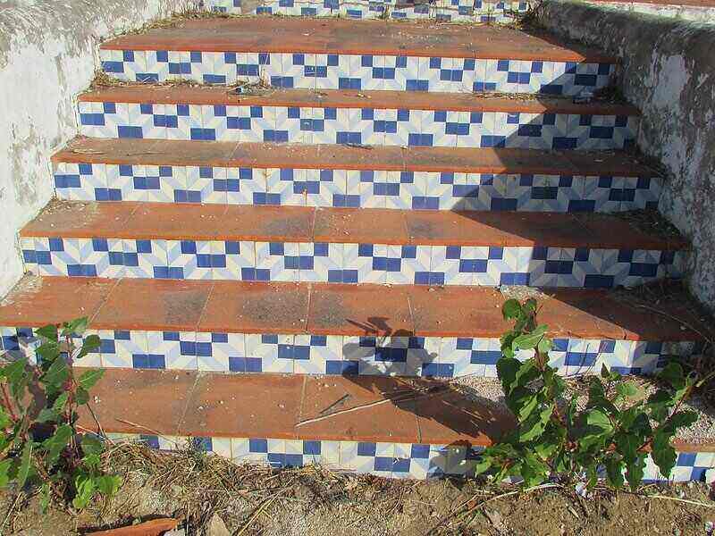 Outdoor staircase with a colorful and intricate pattern