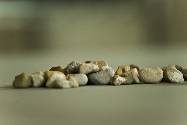 close-up of pea gravel on a hard surface