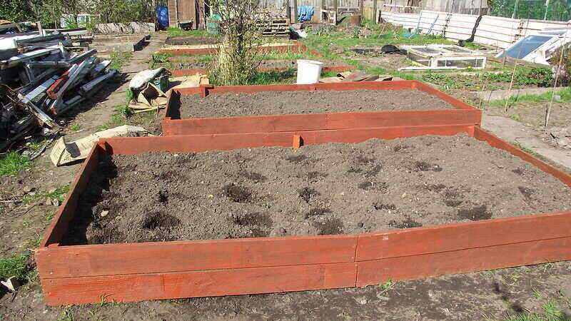 Raised garden beds with soil in them