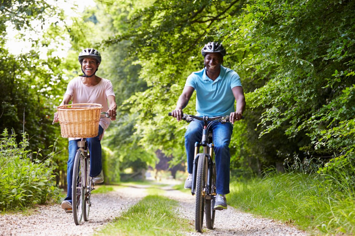 Two men biking on a trail