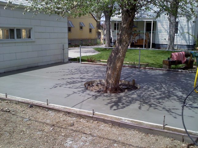 freshly poured concrete patio