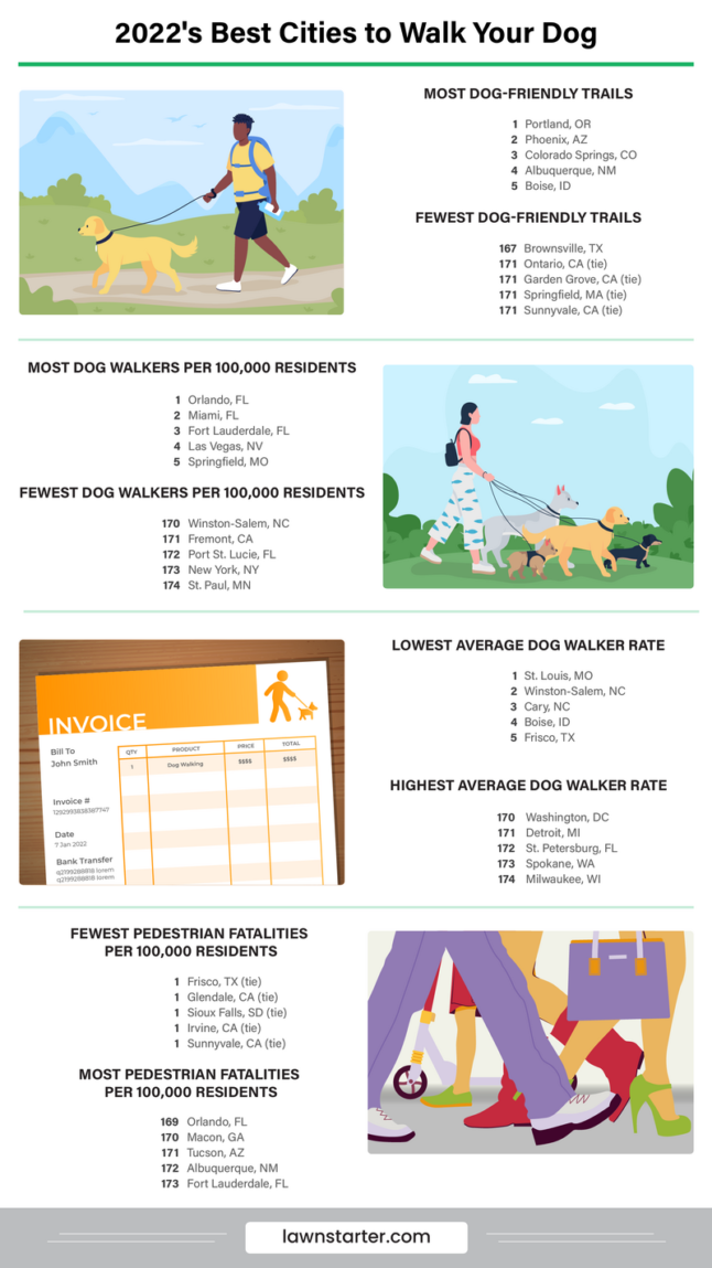 infographic of the best cities to walk dogs