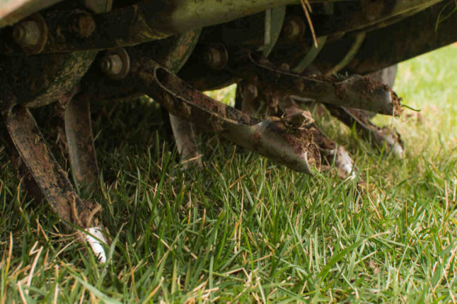 close-up of a core aerator machine