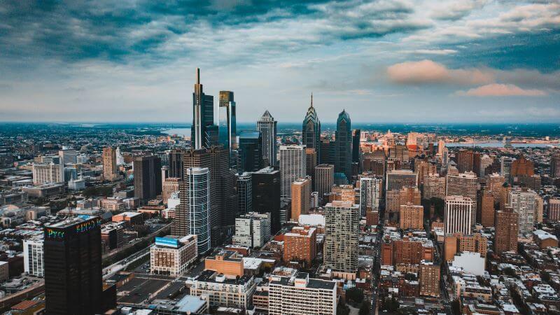 An aerial view of Downtown Philadelphia’s skyline